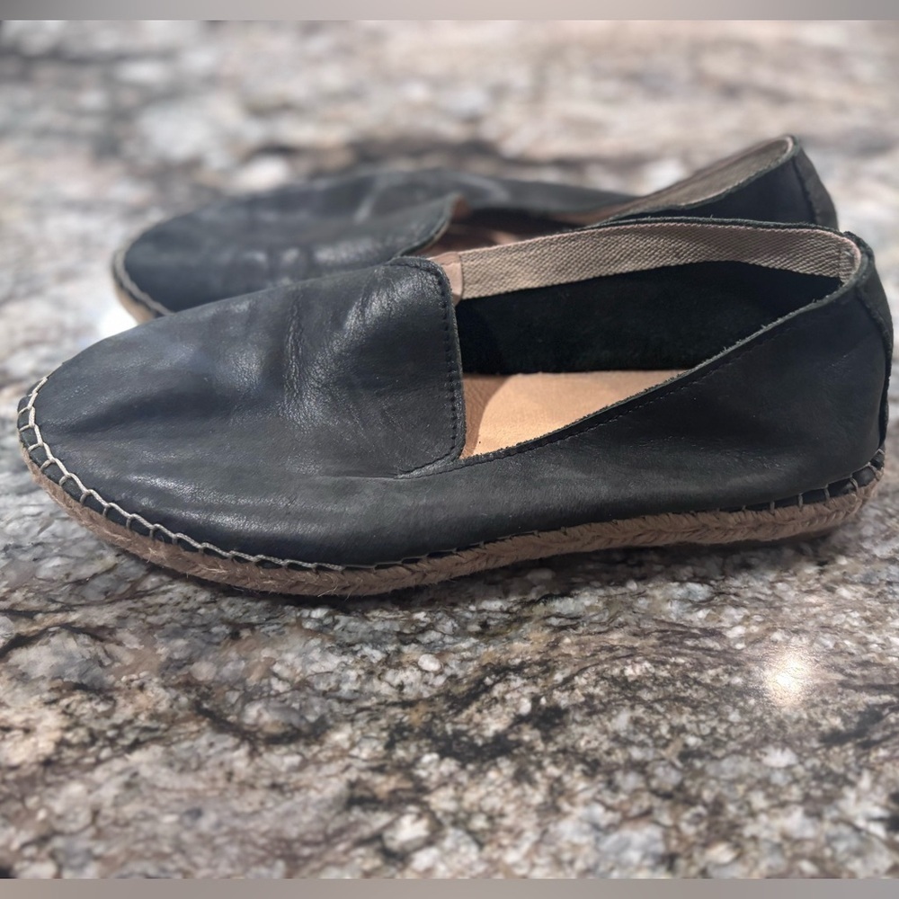 Free People Black Leather Espadrille Slip-On Shoes, 38(7.5) - Picture 7 of 8